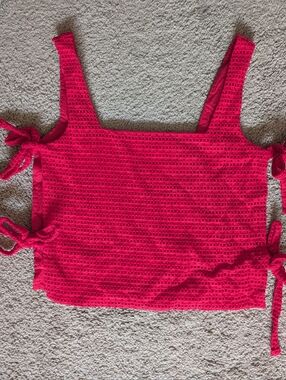 Glassons Apple Red Crochet Tie-Side Crop Top